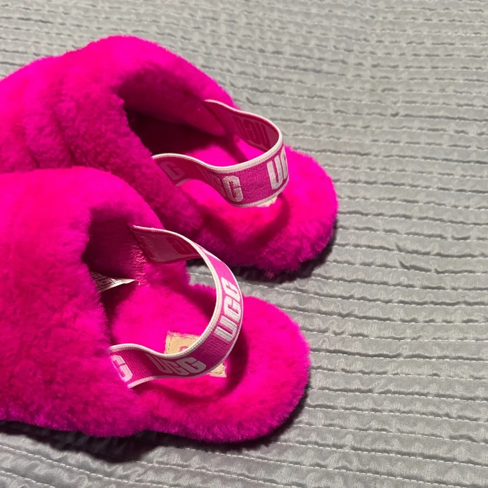 UGG Bright Pink Fuzzy Slippers se photo for a little detail under please